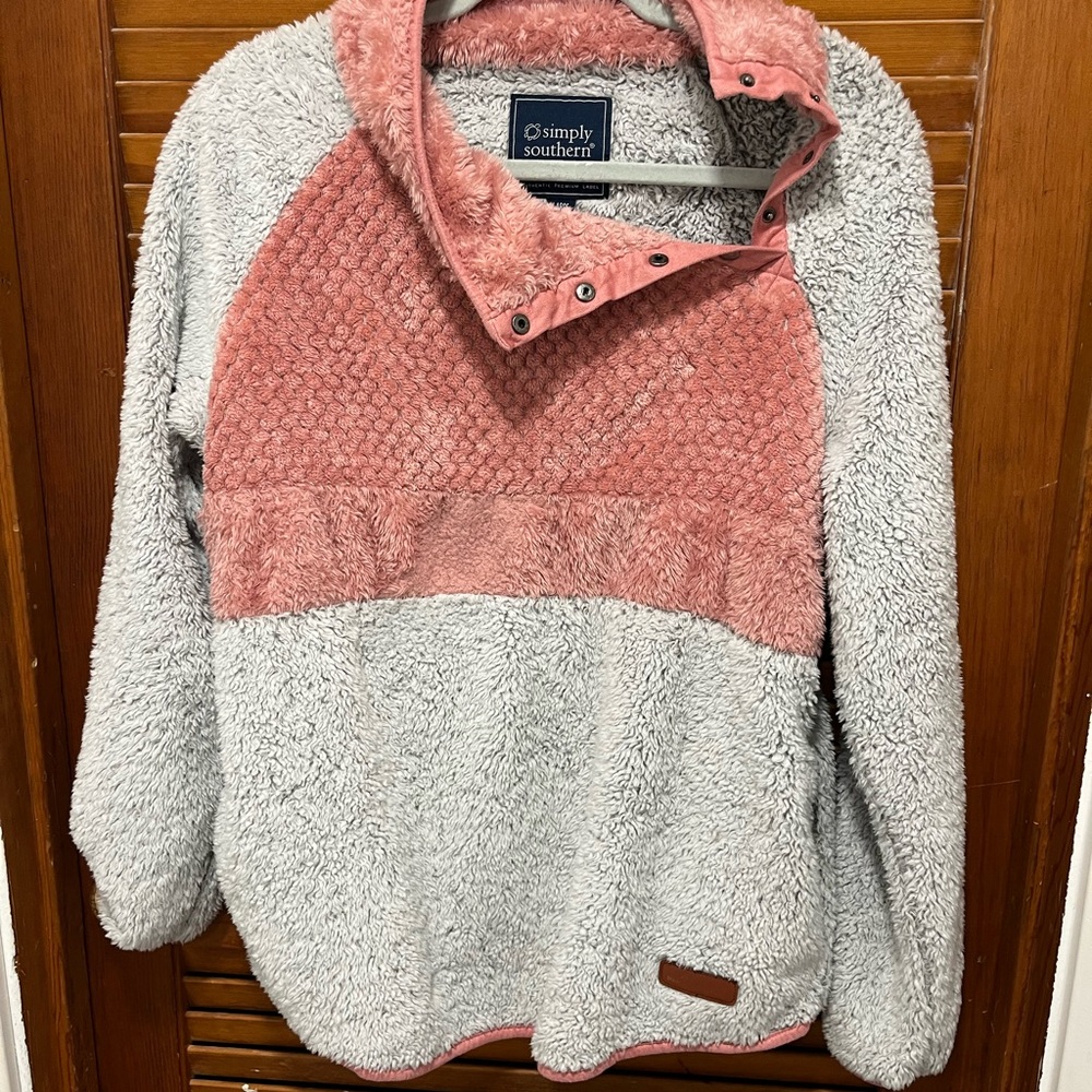 Simply Southern Pink and Gray Cowl Neck Sweater